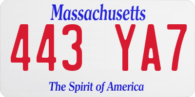 MA license plate 443YA7