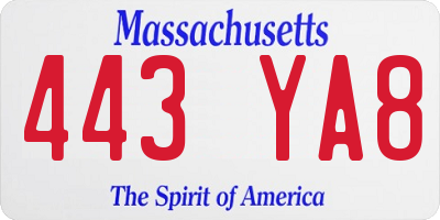 MA license plate 443YA8