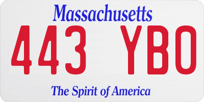 MA license plate 443YB0