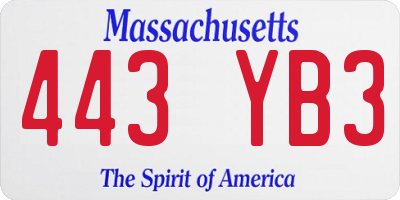 MA license plate 443YB3
