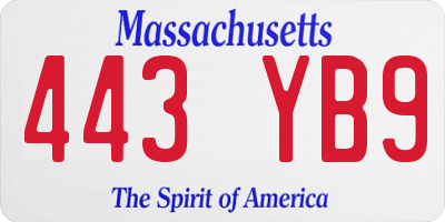 MA license plate 443YB9