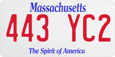 MA license plate 443YC2