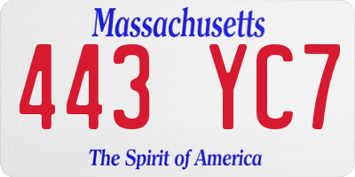 MA license plate 443YC7