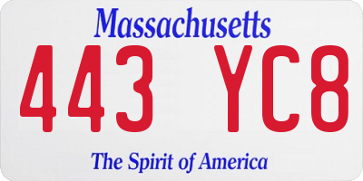 MA license plate 443YC8