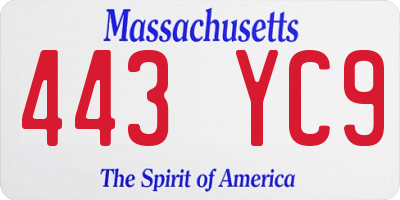 MA license plate 443YC9
