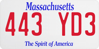 MA license plate 443YD3