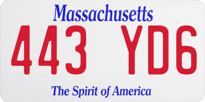 MA license plate 443YD6