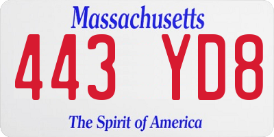 MA license plate 443YD8