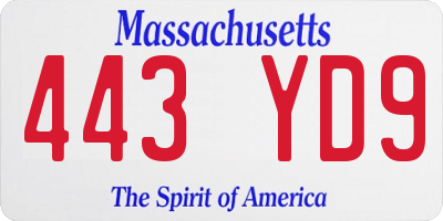 MA license plate 443YD9