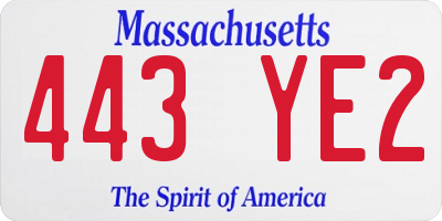 MA license plate 443YE2