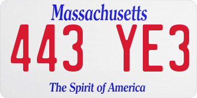MA license plate 443YE3