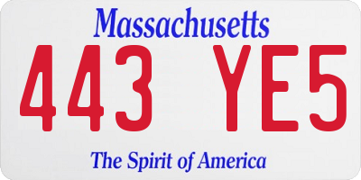 MA license plate 443YE5