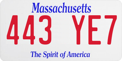 MA license plate 443YE7