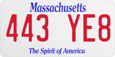 MA license plate 443YE8