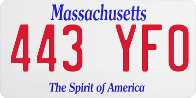 MA license plate 443YF0