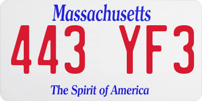 MA license plate 443YF3