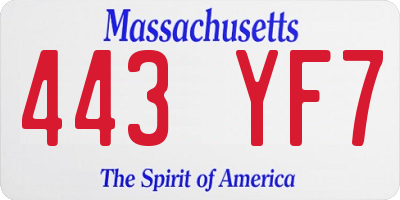 MA license plate 443YF7