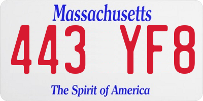 MA license plate 443YF8