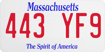 MA license plate 443YF9
