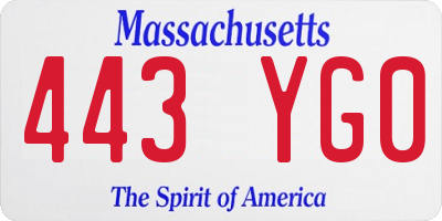 MA license plate 443YG0