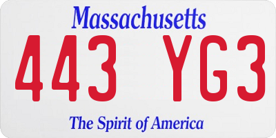 MA license plate 443YG3
