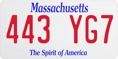 MA license plate 443YG7