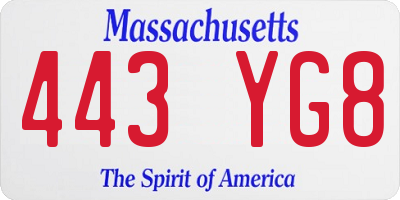 MA license plate 443YG8