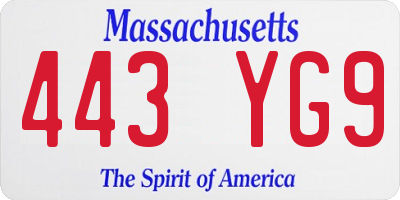 MA license plate 443YG9