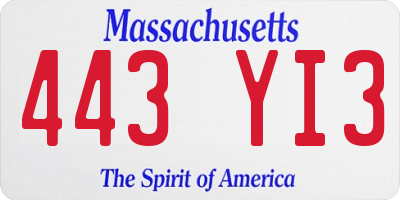 MA license plate 443YI3