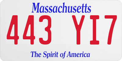MA license plate 443YI7