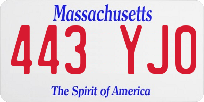 MA license plate 443YJ0