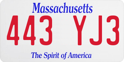 MA license plate 443YJ3