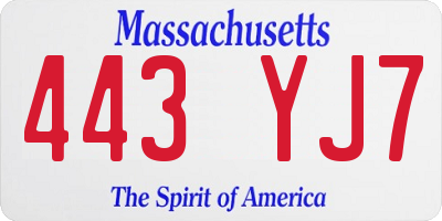 MA license plate 443YJ7