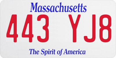 MA license plate 443YJ8