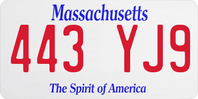 MA license plate 443YJ9