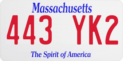 MA license plate 443YK2