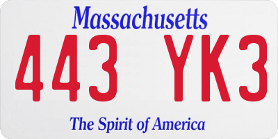 MA license plate 443YK3