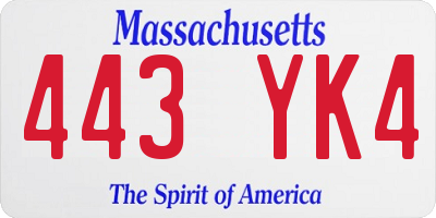 MA license plate 443YK4