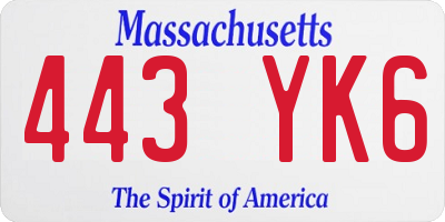 MA license plate 443YK6