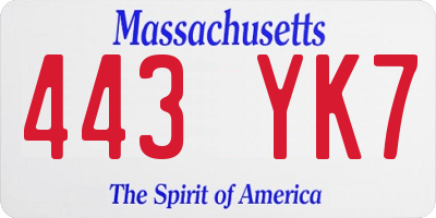 MA license plate 443YK7