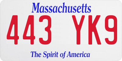 MA license plate 443YK9
