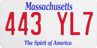 MA license plate 443YL7