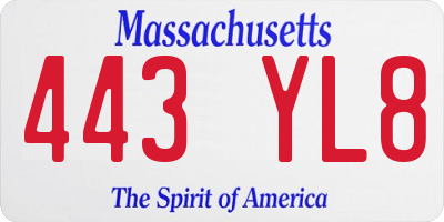 MA license plate 443YL8