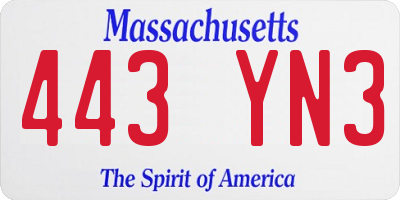 MA license plate 443YN3