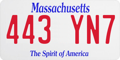 MA license plate 443YN7
