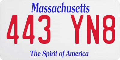 MA license plate 443YN8