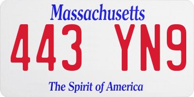 MA license plate 443YN9