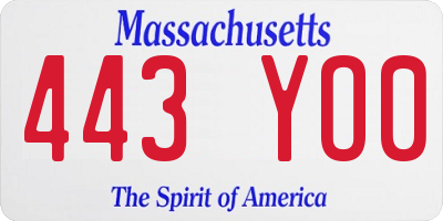 MA license plate 443YO0