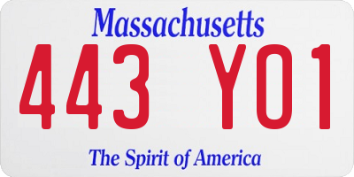 MA license plate 443YO1