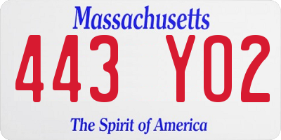 MA license plate 443YO2